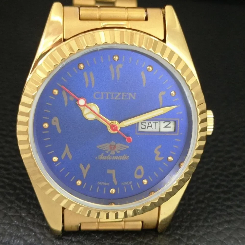 Vintage 1974 Citizen Automatic Mens Gold Watch W/daydate & Blue accents